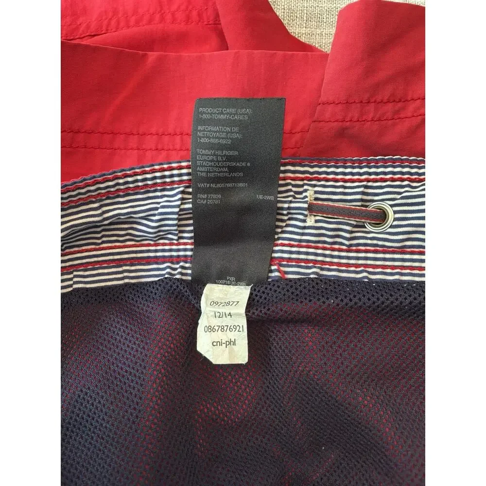 Tommy Hilfiger Swim Trunks Mens M Red Mesh Lined Drawstring Preppy Streetwear‎